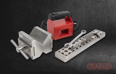 Magnetic V-block, tool rack and demagnetiser