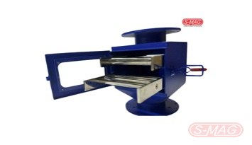 Housed bullet magnetic separator with access door open and both rod drawers part drawn