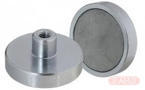 Pot magnets including a threaded boss fitting